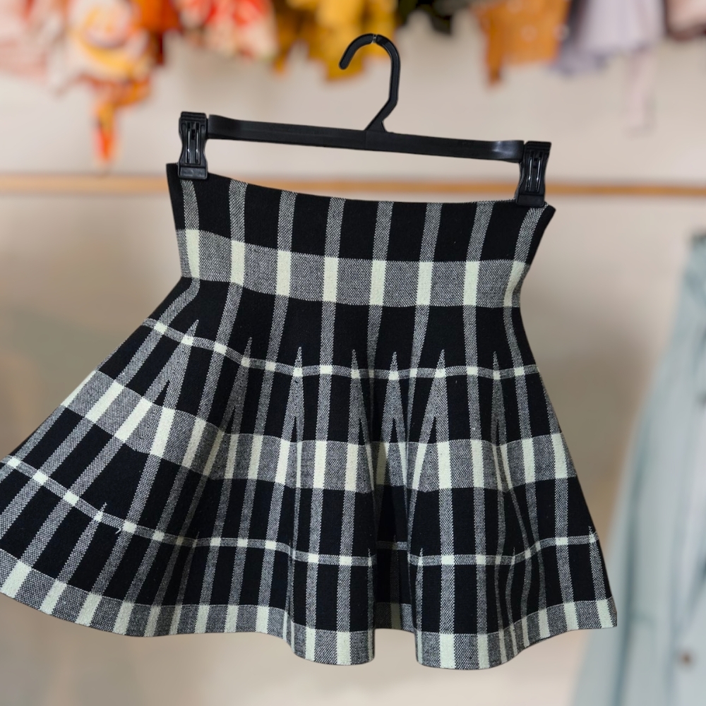 Black and White Pleated Skater Mini Skirt